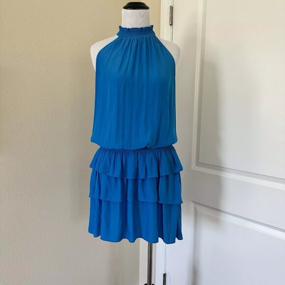 Ramy Brook Dresses & Skirts - Ramy Brook Ruffle Tiered Blue Mini Dress Halter Neck Size L